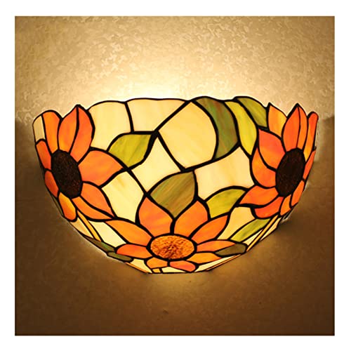 Uziqueif Wandlampe Wandleuchte Im Tiffany-Stil, Barocker Glasmalerei Wandlicht Innen Nachttischlampe für Wohnzimmer Schlafzimmer Büro Bar Wandbeleuchtung,Sunflower von Uziqueif