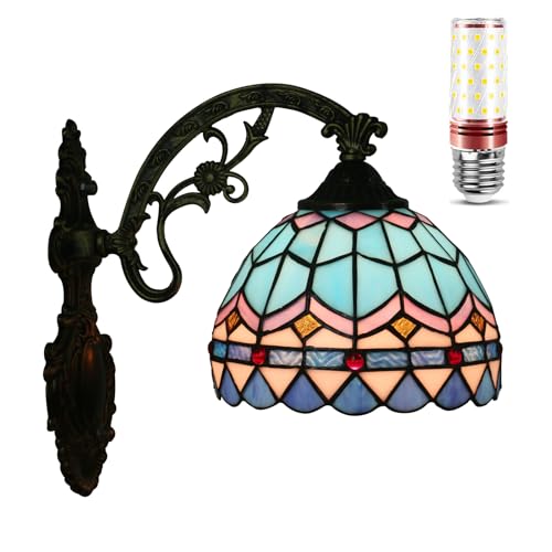 Uziqueif Wandleuchte, 8 Zoll Mediterraner Tiffany Stil Glasmalerei Wandlampe Innen, E27 Dekorative Wandleuchten für Wohnzimmer Schlafzimmer Treppenhaus Flur Cafés Bars, Mediterranean Uziqueif Wandleuchte, 8 Zoll Mediterraner Tiffany Stil Glasmalerei Wandlampe Innen, E27 Dekorative Wandleuchten für Wohnzimmer Schlafzimmer Treppenhaus Flur Cafés Bars, Mediterranean von Uziqueif
