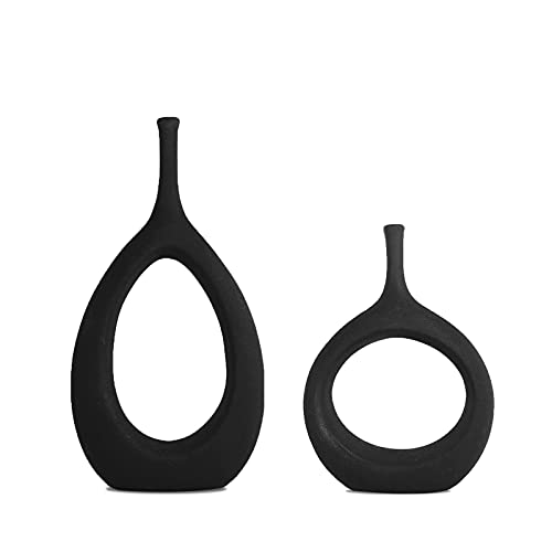 Vasen deko Set 2er, Schmal Schwarz Vase Matt, Keramik kleine vasen für tischdeko Wohnzimmer Schlafzimmer,Büro Dekoration Als Geschenk von Uziqueif
