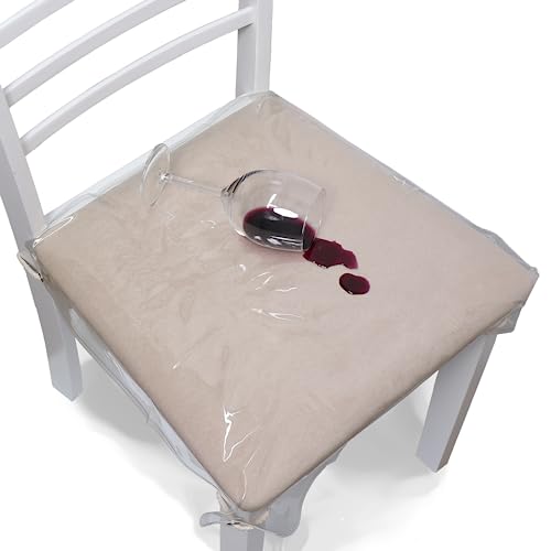 Uzitec Transparente Kunststoff-Kissenschoner für Esszimmerstühle, Set mit 6 Bezügen zum Schutz von Küchenstühlen, starkes PVC mit weißen Bändern, abnehmbar und wiederverwendbar von Uzitec