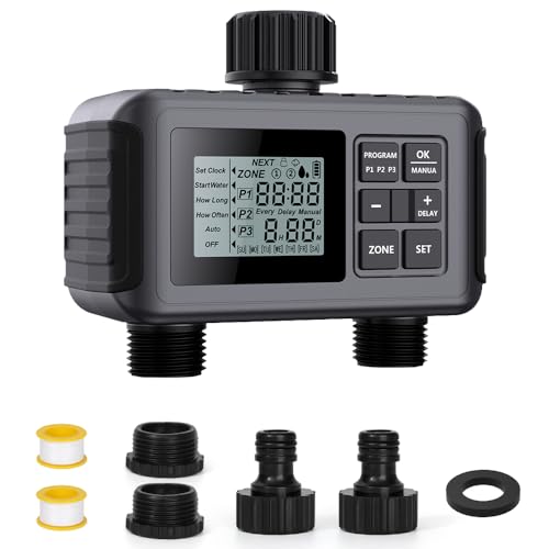 Uzoli Bewässerungscomputer mit 2 Ausgänge, Bewässerungstimer 3 Programme, Regenverzögerung, IP55 Wasserdicht, Kindersicherung, Batteriebetrieben, Automatisches Bewässerungssystem für Garten - SGW07 von Uzoli