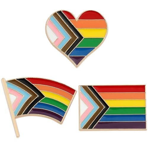 Uzztfa 3 Stück Gay Rainbow Pin Badge LGBT Pride Broschen Pin Badge Brosche Pride Pins Herz Flagge Pins Badge Zubehör Für Kleidung Hüte von Uzztfa