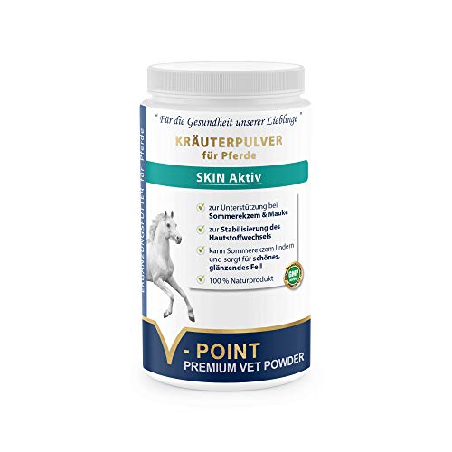 V-POINT Skin Aktiv zur Stabilisierung des Hautstoffwechsels - Für glänzendes schönes Fell - Premium Kräuter-Pulver für Pferde - Sehr hoher Vitamin- und Mineralstoffgehalt (500 g) von V-POINT