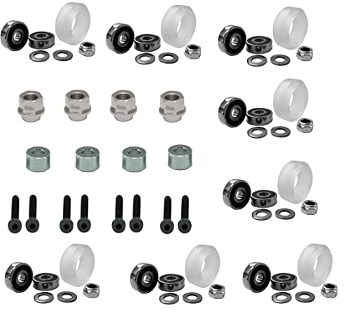 4x Bausatz: 2 x V-SLOT Xtreme Solid V Wheel Kit + 1 6mm Exzenter-Distanzstück + 1 6mm Aluminium-Distanzstück + 2x Flachprofilschraube M5x30mm | Komplettsatz für einfache Montage von V-SLOT