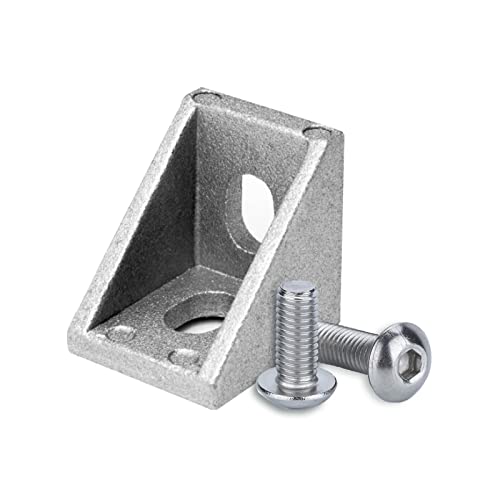 V-SLOT 20x 90-Grad Ecke zum Verbinden von Aluminiumprofilen 20x20 Silber + 2 x M5x8mm + DROP-IN T-NUT M5 | Innenwinkel Aluminium Profil 90°L-Form Kompatibel mit V-SLOT und T-SLOT T5/T6-Profilen von V-SLOT