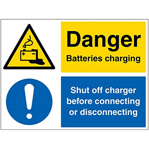 Danger Batteries Charging, Shut Off Charger... - 400 x 300 mm, selbstklebendes Vinyl von V Safety