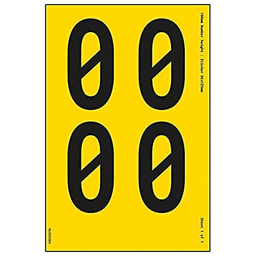 Ein Nummernblatt – 0 – 9 mm Höhe – 300 x 200 mm – gelbes selbstklebendes Vinyl von V Safety