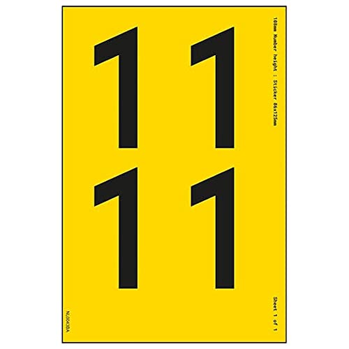Ein Nummernblatt – 1 – 23 mm Höhe – 300 x 200 mm – gelbes selbstklebendes Vinyl von V Safety
