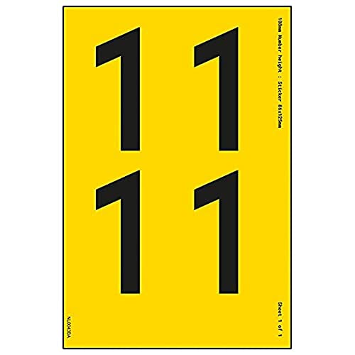 Ein Nummernblatt – 1 – 9 mm Höhe – 300 x 200 mm – gelbes selbstklebendes Vinyl von V Safety