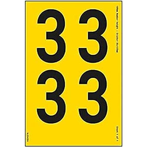 Ein Nummernblatt – 3 – 108 mm Höhe – 300 x 200 mm – gelbes selbstklebendes Vinyl von V Safety