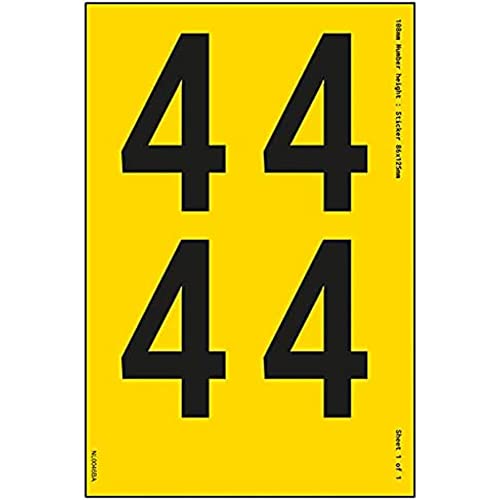 Ein Nummernblatt – 4 – 76 mm Höhe – 300 x 200 mm – gelbes selbstklebendes Vinyl von V Safety