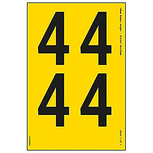 Ein Nummernblatt – 4 – 9 mm Höhe – 300 x 200 mm – gelbes selbstklebendes Vinyl von V Safety