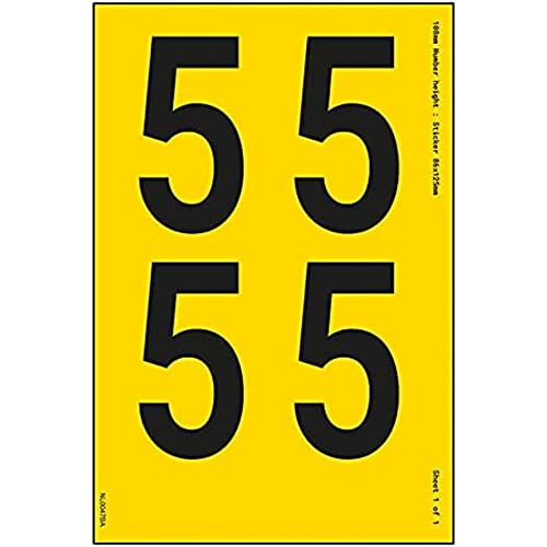 Ein Nummernblatt – 5 – 108 mm Höhe – 300 x 200 mm – gelbes selbstklebendes Vinyl von V Safety