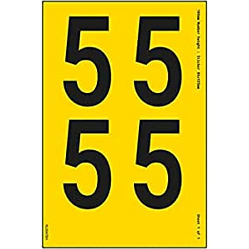 Ein Nummernblatt – 5 – 13 mm Höhe – 300 x 200 mm – gelbes selbstklebendes Vinyl von VSafety
