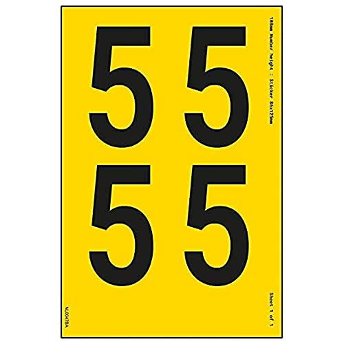 Ein Nummernblatt – 5 – 18 mm Höhe – 300 x 200 mm – gelbes selbstklebendes Vinyl von V Safety
