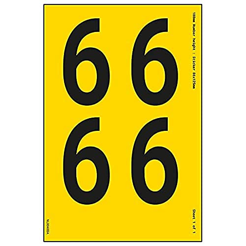 Ein Nummernblatt – 6 – 108 mm Höhe – 300 x 200 mm – gelbes selbstklebendes Vinyl von V Safety