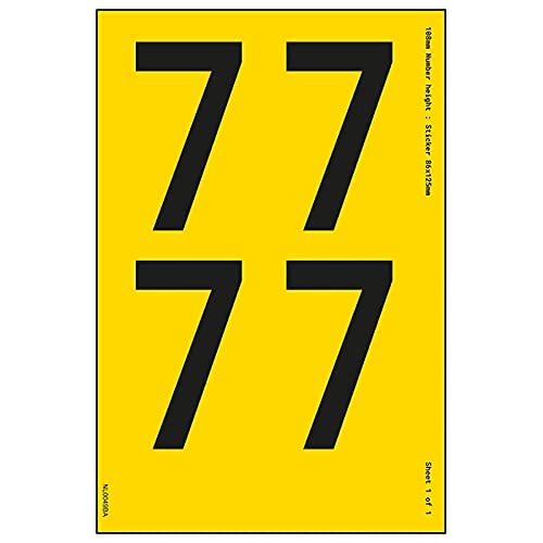 Ein Nummernblatt – 7 – 18 mm Höhe – 300 x 200 mm – gelbes selbstklebendes Vinyl von V Safety