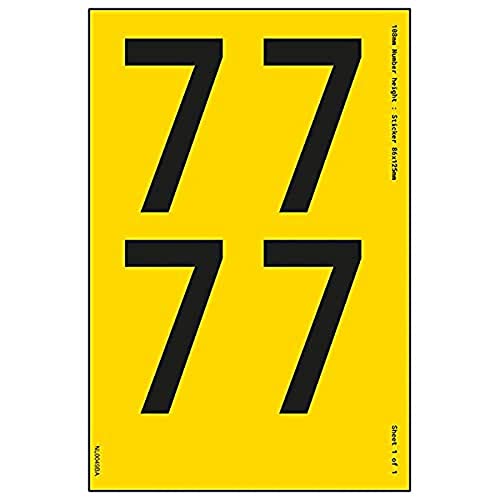 Ein Nummernblatt – 7 – 23 mm Höhe – 300 x 200 mm – gelbes selbstklebendes Vinyl von V Safety