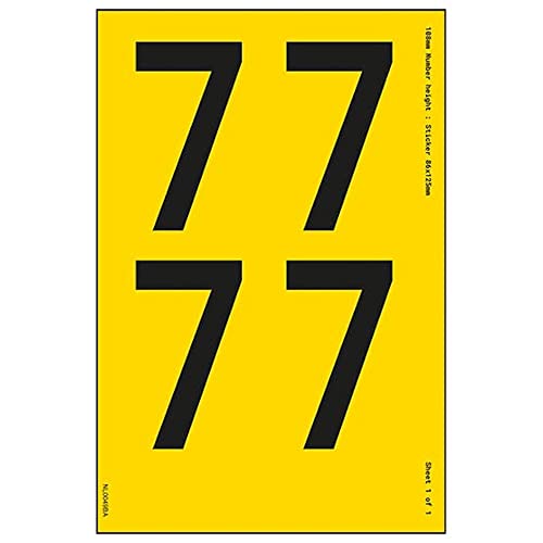 Ein Nummernblatt – 7 – 54 mm Höhe – 300 x 200 mm – gelbes selbstklebendes Vinyl von V Safety