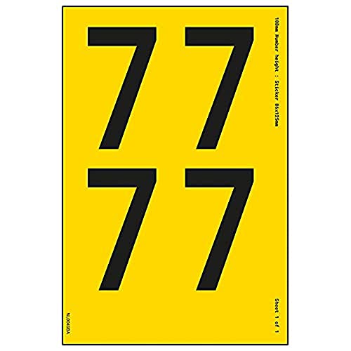 Ein Nummernblatt – 7 – 9 mm Höhe – 300 x 200 mm – gelbes selbstklebendes Vinyl von V Safety