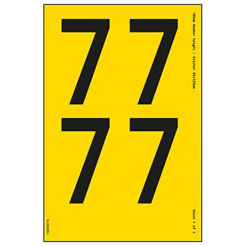 Ein Nummernblatt – 76 mm Höhe – 300 x 200 mm – Gelb selbstklebendes Vinyl von VSafety