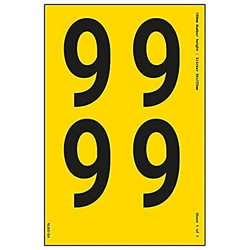 Ein Nummernblatt – 9 – 13 mm Höhe – 300 x 200 mm – gelbes selbstklebendes Vinyl von V Safety