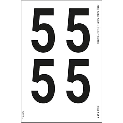 Ein Zahlenblatt – 5 – 23 mm Zahlenhöhe – 300 x 200 mm – selbstklebendes Vinyl von VSafety
