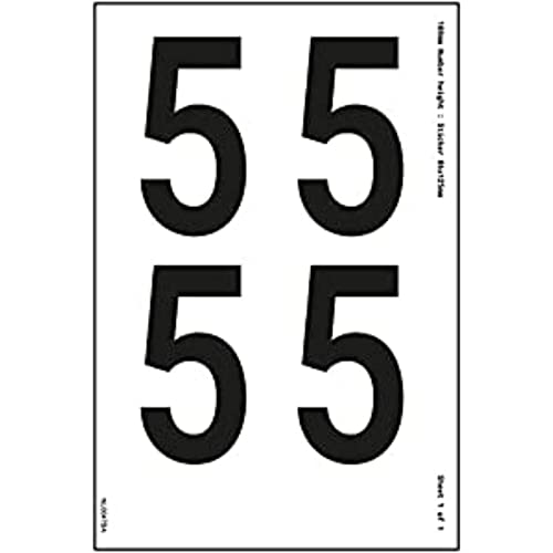 Ein Zahlenblatt – 5 – 36 mm Zahlenhöhe – 300 x 200 mm – selbstklebendes Vinyl von V Safety
