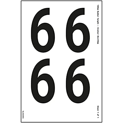 Ein Zahlenblatt – 6 – 36 mm Zahlenhöhe – 300 x 200 mm – selbstklebendes Vinyl von V Safety