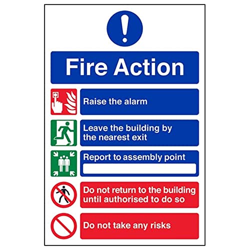 Fire Action – General Fire Action 5 Message Risks – 150 x 200 mm, wiederklebbares Sicherheitsschild von VSafety