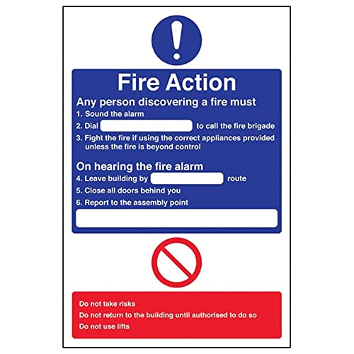 Sicherheitsschild "Fire Action", 150 x 200 mm, wiederklebbar von VSafety