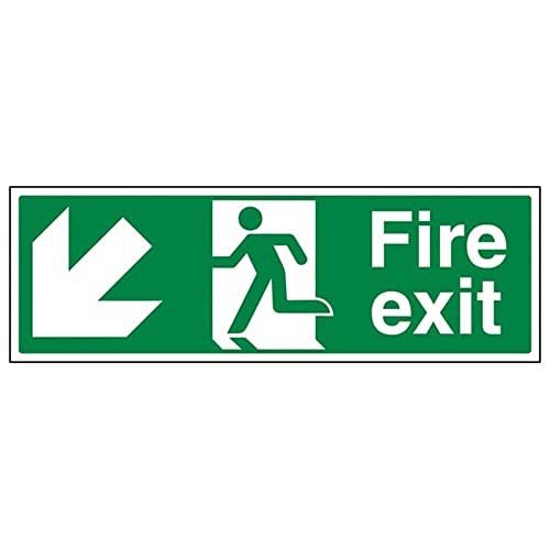 Fire Exit – Fire Exit Arrow Down Left – 300 x 100 mm Sicherheitsschild von VSafety