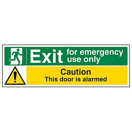 V Safety Safe Condition Exit – Exit for Emergency Use Only/Door Alarmed – 300 x 100 mm, wiederickbares Sicherheitsschild von V Safety