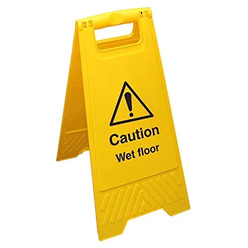 Schild mit Aufschrift „Caution Wet Floor“, doppelseitig, Gelb von V Safety