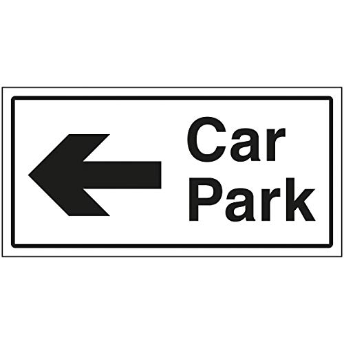 VSafety englisches Schild „Car Park, mit Pfeild nach links, 300 x 150 mm, 1 mm starrer Kunststoff von VSafety