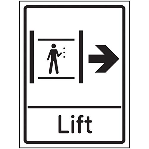 Schild mit Aufschrift"VSafety Lift Arrow rechts" – 150 x 200 mm – 3 mm gebürstetes Aluminium Verbundwerkstoff von V Safety
