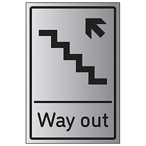 Schild mit Aufschrift"VSafety Way Out", Pfeil nach oben, Treppen nach links, 150 x 200 mm, 3 mm gebürstetes Aluminium Verbundstoff von V Safety
