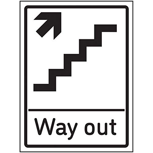 Schild mit Aufschrift"VSafety Way Out", Pfeil nach oben nach Treppen, rechts, 150 x 200 mm, 3 mm gebürstetes Aluminium Verbundstoff von V Safety