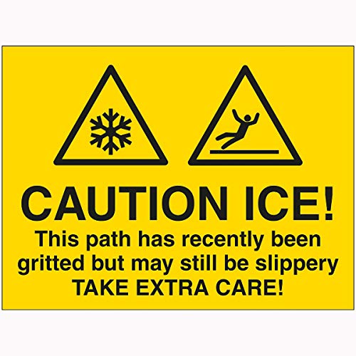 V Safety 7A129BR-RY VSafety Caution Ice This Path Has Recently Been Gritted But May Still Be Slippery Take Extra Care Sign 600 mm x 450 mm – 2 mm Hartplastik, gelb von V Safety