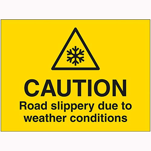 V Safety 7A133BR-RY VSafety Caution Road Slippery Due to Weather Conditions Sign 600 mm x 450 mm – 2 mm Hartplastik, gelb von V Safety