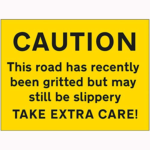 V Safety 7A147BR-RY VSafety Caution This Road Has Recently Been Gritted But May Still Be Slippery Take Extra Care Sign 600 mm x 450 mm – 2 mm Hartplastik, gelb von V Safety