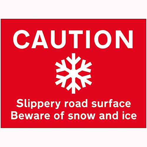 V Safety 7A152BR-RR VSafety Caution Slippery Road Surface Beware of Snow and Ice Sign 600 mm x 450 mm – 2 mm Hartplastik, rot von V Safety