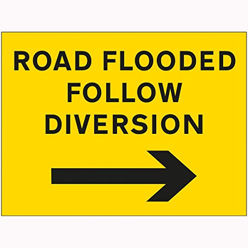 V Safety 7A191BR-RY VSafety Road Flooded Follow Diversion Arrow Right Sign 600 mm x 450 mm – 2 mm Hartplastik, gelb von V Safety