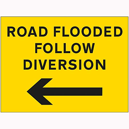 V Safety 7A192BR-RY VSafety Road Flooded Follow Diversion Arrow Left Sign 600 mm x 450 mm – 2 mm Hartplastik, gelb von V Safety