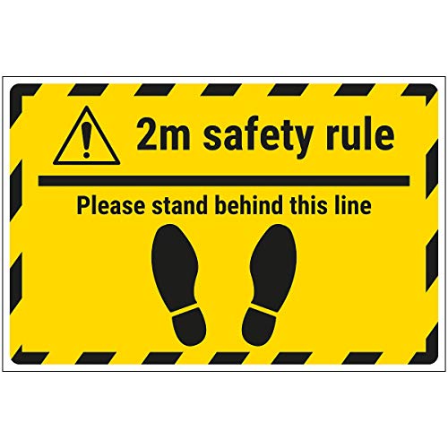 V Safety CV027CZ-FS Vsafety 2m Safety Rule - Stand Behind The Line Selbstklebender Bodenaufkleber, 450 mm x 300 mm, 450mm x 300mm von V Safety