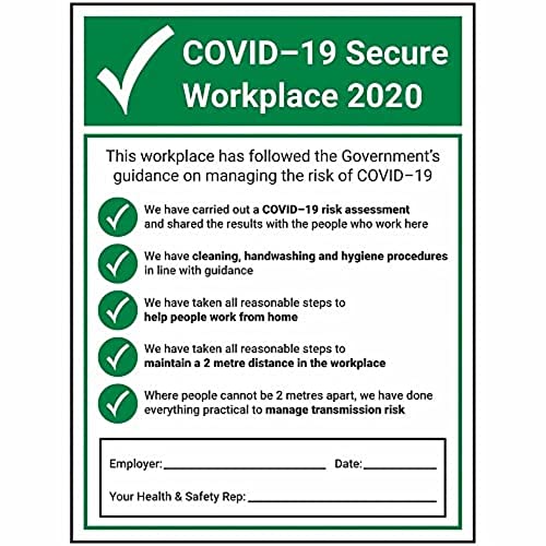 V Safety CV191BC-R Vsafety COVID-Secure Workplace 300 mm x 400 mm – 1 mm starrer Kunststoff, Grün, 300mm x 400mm von VSafety