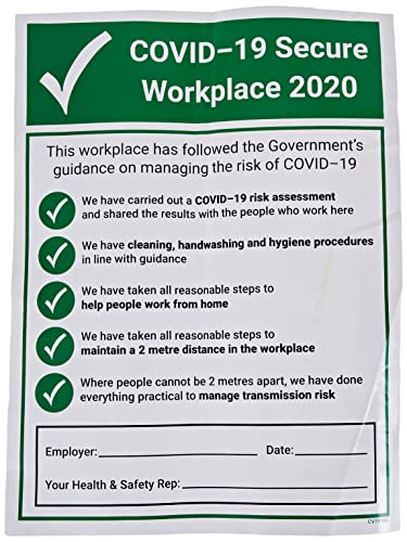 V Safety CV191BC-S Vsafety COVID-Secure Workplace 300 mm x 400 mm – selbstklebendes Vinyl, 300mm x 400mm von V Safety