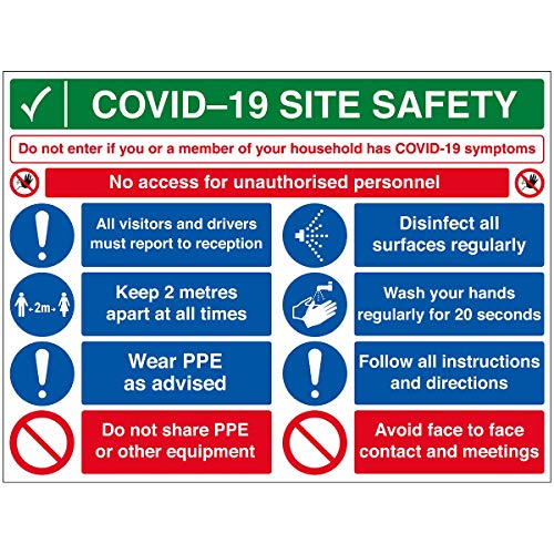 V Safety CV194CA-R2 Vsafety Covid-19 Site Safety Sign - No Unauthorised Persons 800 mm x 600 mm – 2 mm starrer Kunststoff, 800mm x 600mm von V Safety
