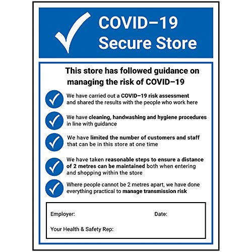 V Safety CV196BC-R VSafety Covid Secure Store 2020 Sign 300 mm x 400 mm – 1 mm starrer Kunststoff, 300mm x 400mm von V Safety