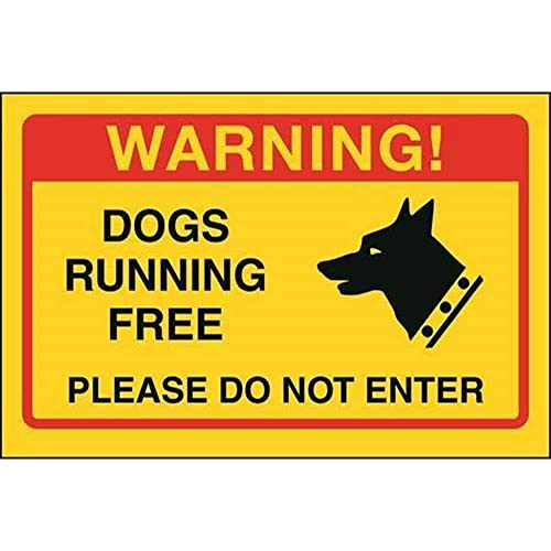V Safety DP003AL-RY 150 mm x 100 mm, gelber starrer Kunststoff Schild mit Aufschrift Dogs Running Free, Please Do Not Enter, 150MM X 100MM von V Safety
